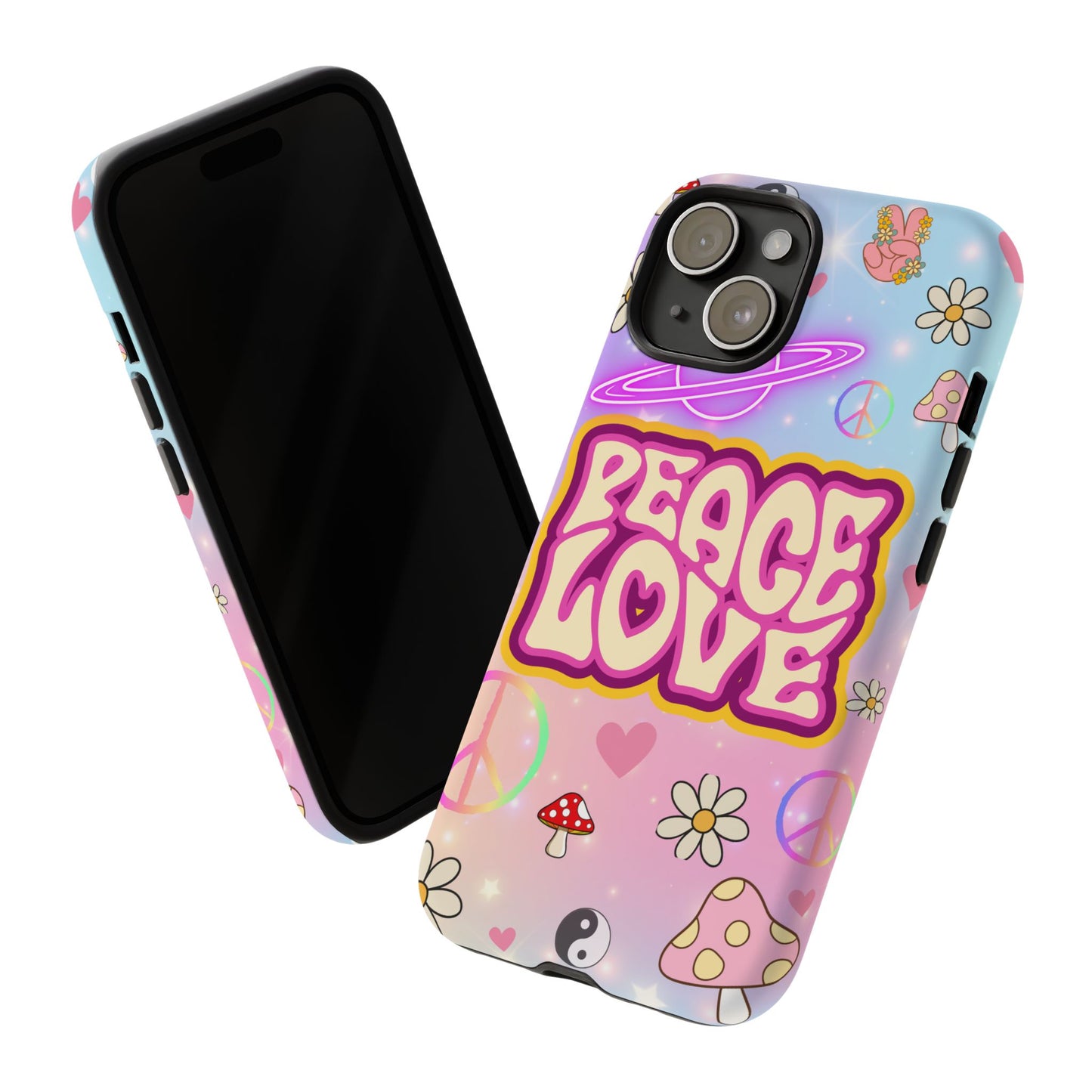 Peace and Love Phone Case, Retro Vibe Tough Case, Gift for Friends, Boho Aesthetic, Spring Celebration, Trendy Accessory