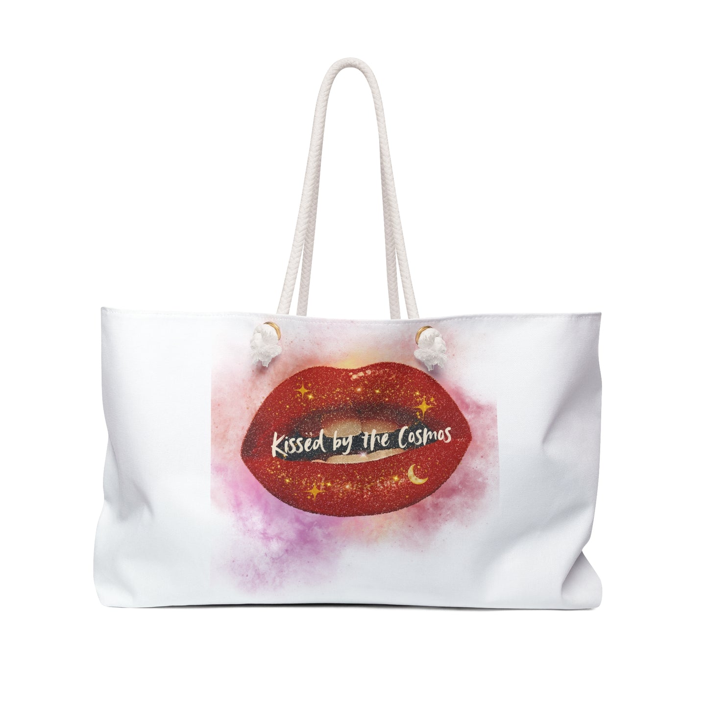 Chic Weekender Bag with Cosmic Kiss Design, Beach Bag, Travel Tote, Gift for Her, Lounge Bag, Overnight Bag