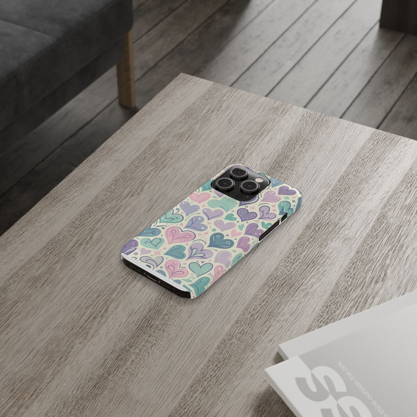 Whimsical Heart Slim Phone Case - Cute Coaster, Valentine's Gift, Gift for Her, Love-themed Case, Colorful Phone Accessory