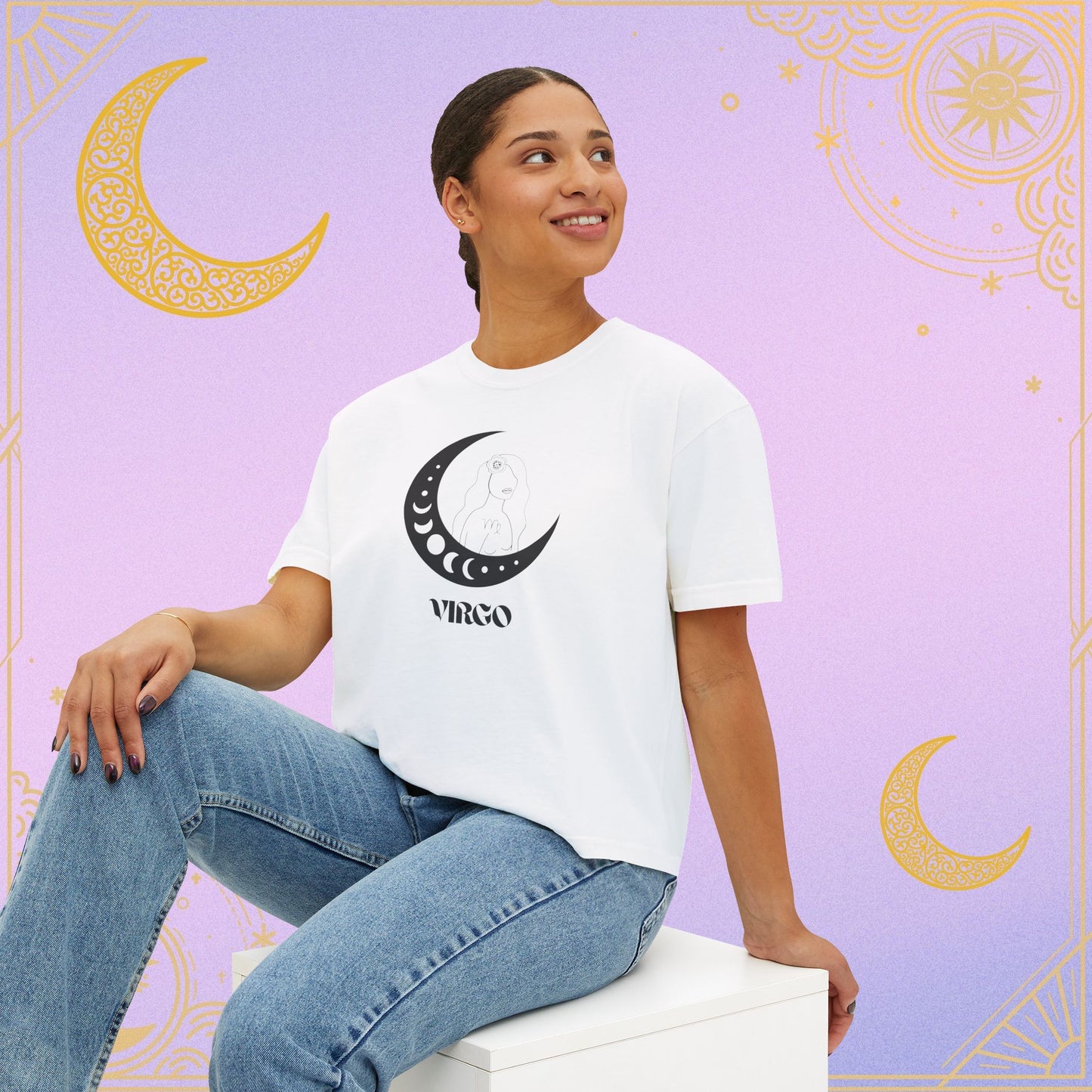 Virgo Astrology Women's Boxy Tee, Celestial Graphic Tee, Horoscope T-Shirt, Astrology Clothing, Gift for Virgo