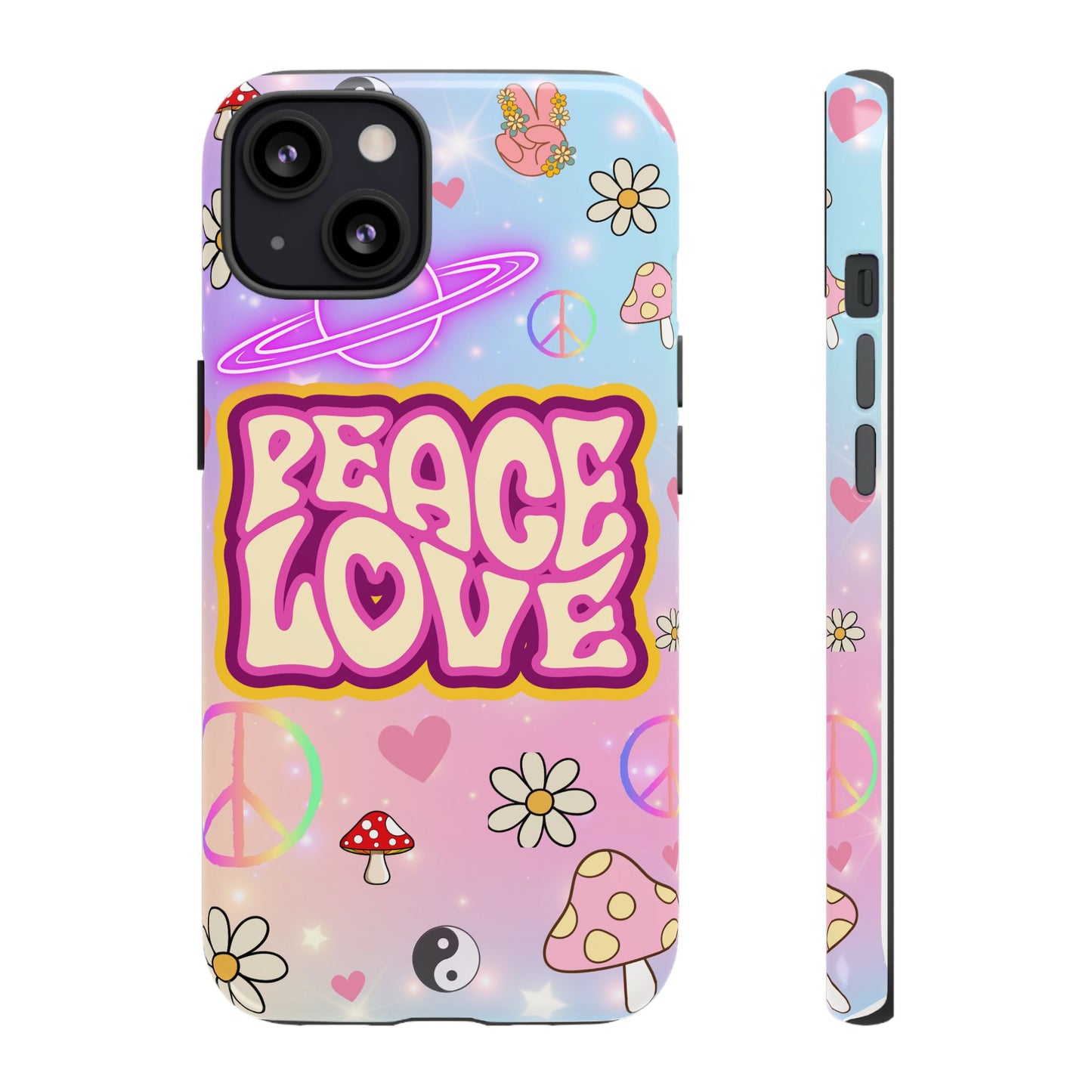 Peace and Love Phone Case, Retro Vibe Tough Case, Gift for Friends, Boho Aesthetic, Spring Celebration, Trendy Accessory