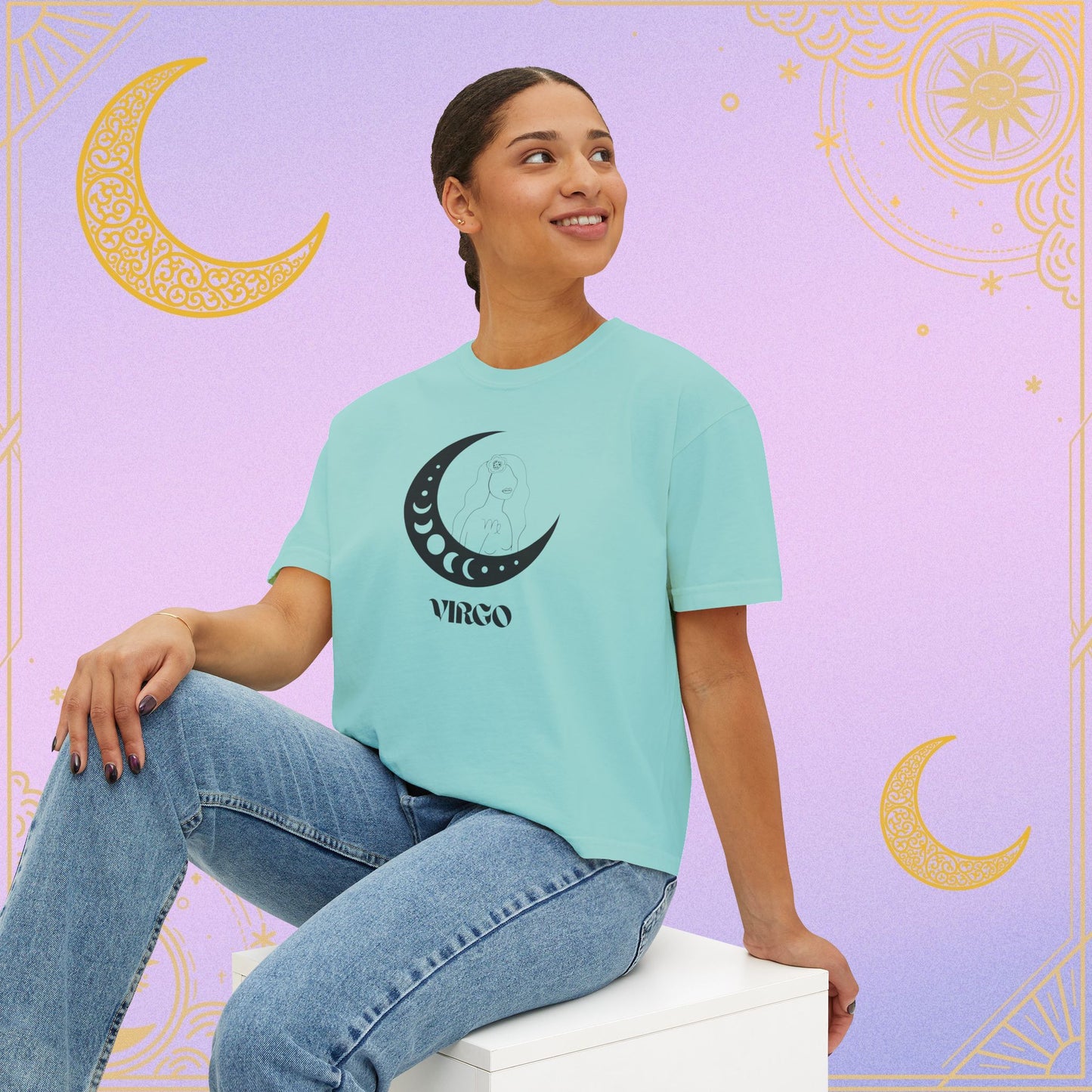 Virgo Astrology Women's Boxy Tee, Celestial Graphic Tee, Horoscope T-Shirt, Astrology Clothing, Gift for Virgo