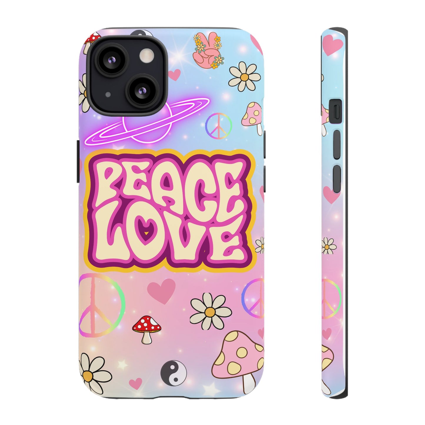 Peace and Love Phone Case, Retro Vibe Tough Case, Gift for Friends, Boho Aesthetic, Spring Celebration, Trendy Accessory