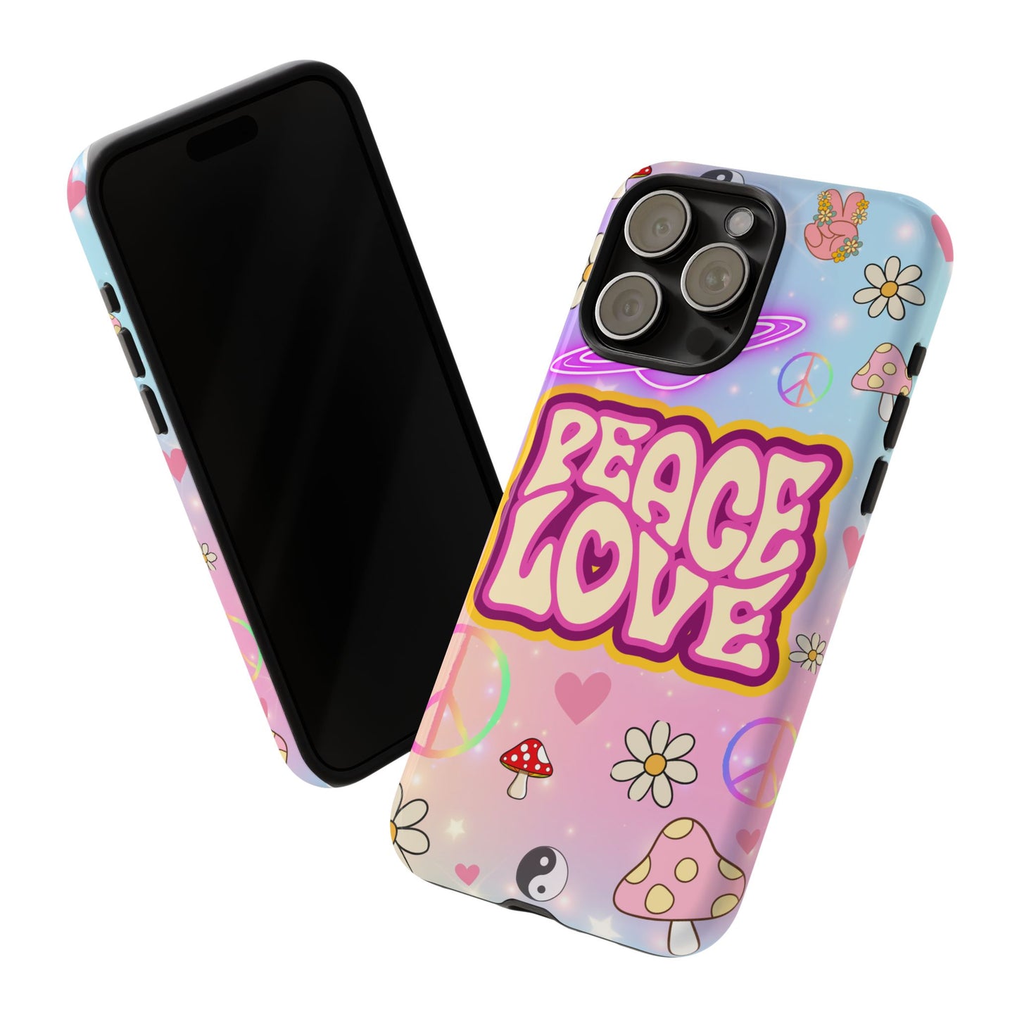 Peace and Love Phone Case, Retro Vibe Tough Case, Gift for Friends, Boho Aesthetic, Spring Celebration, Trendy Accessory
