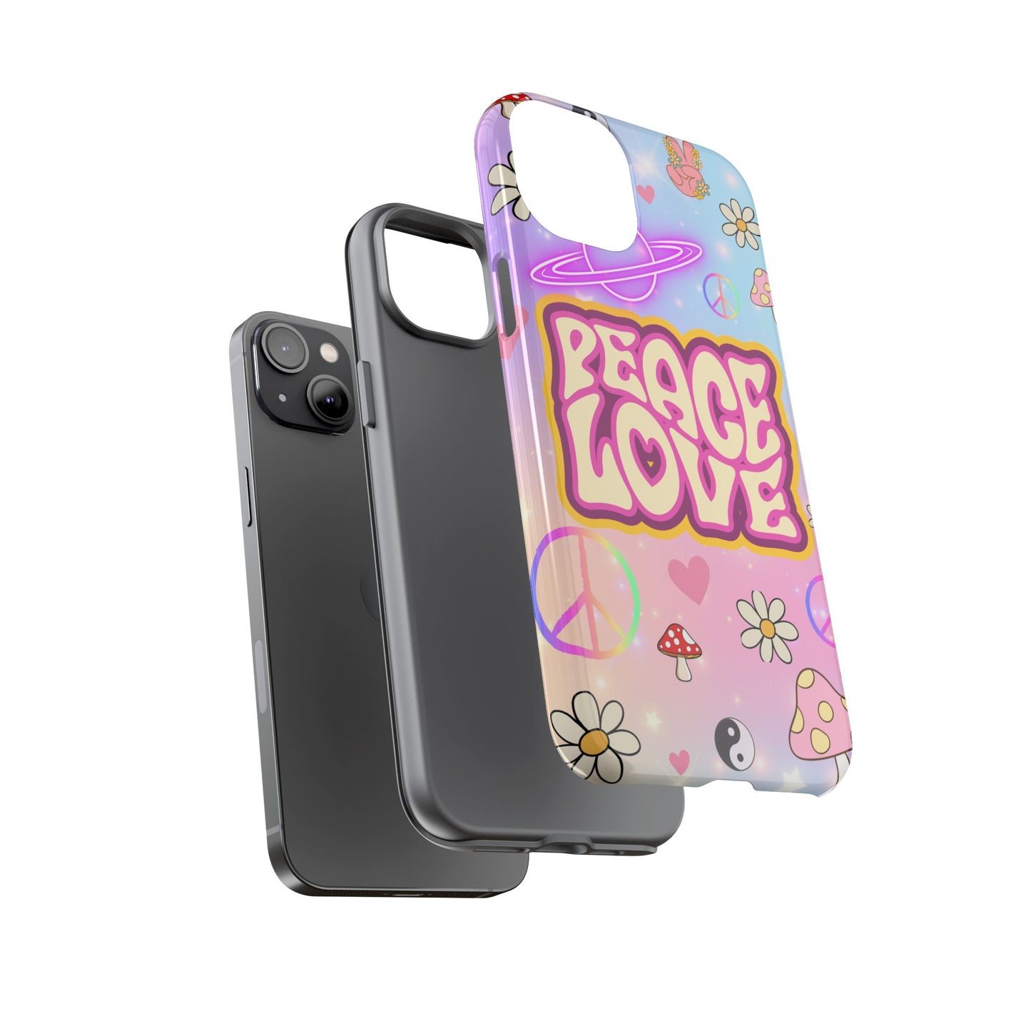 Peace and Love Phone Case, Retro Vibe Tough Case, Gift for Friends, Boho Aesthetic, Spring Celebration, Trendy Accessory