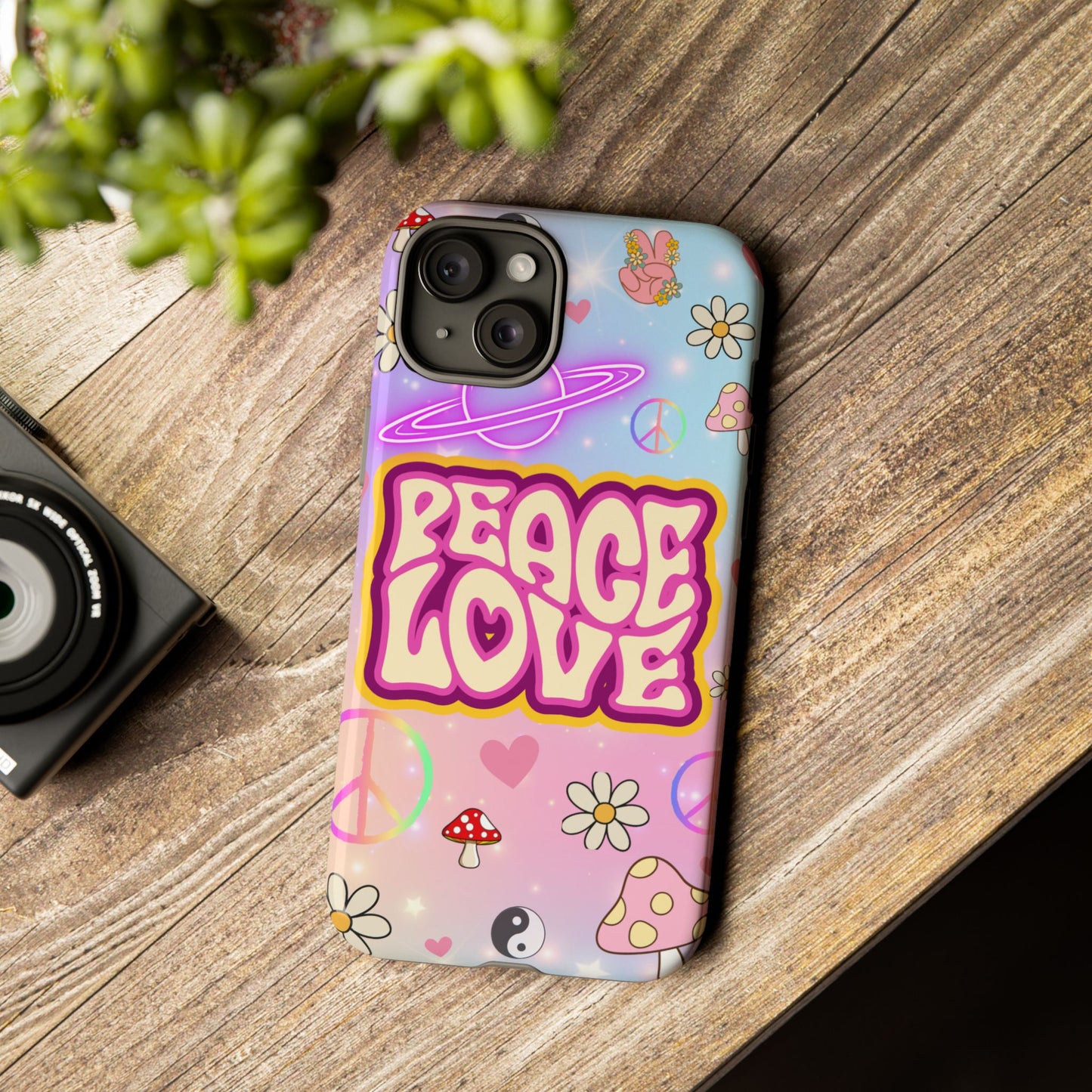 Peace and Love Phone Case, Retro Vibe Tough Case, Gift for Friends, Boho Aesthetic, Spring Celebration, Trendy Accessory