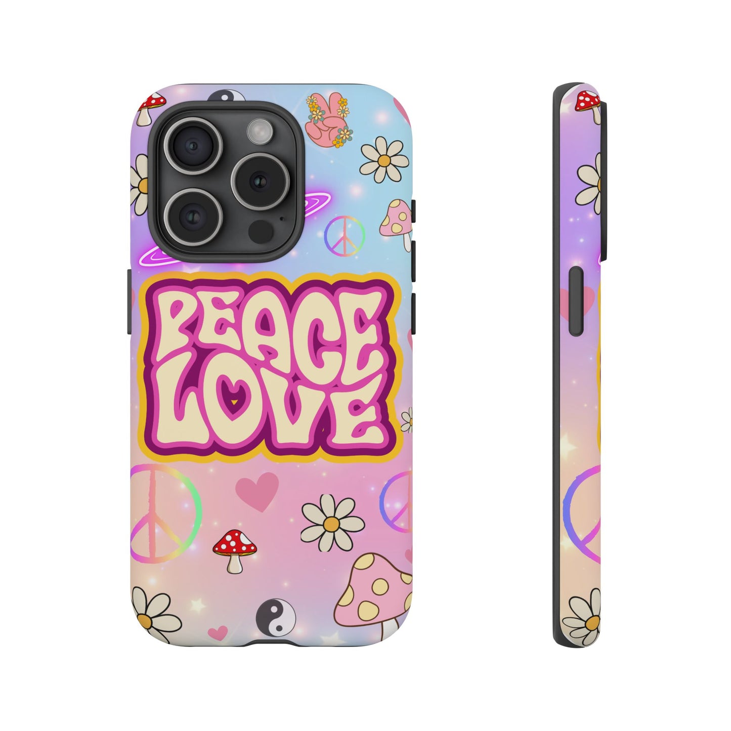 Peace and Love Phone Case, Retro Vibe Tough Case, Gift for Friends, Boho Aesthetic, Spring Celebration, Trendy Accessory