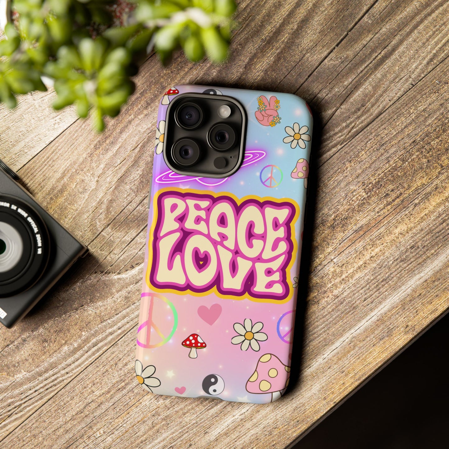 Peace and Love Phone Case, Retro Vibe Tough Case, Gift for Friends, Boho Aesthetic, Spring Celebration, Trendy Accessory