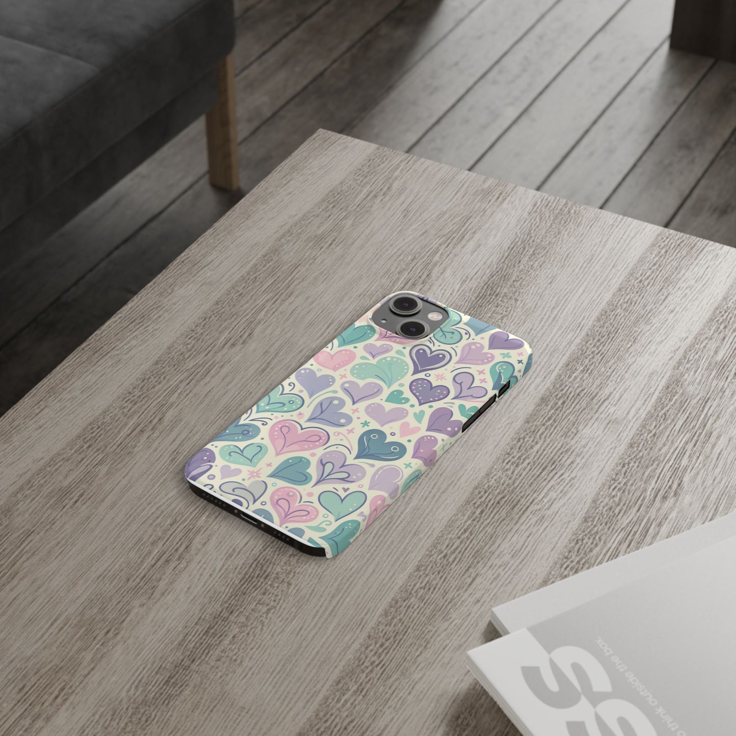 Whimsical Heart Slim Phone Case - Cute Coaster, Valentine's Gift, Gift for Her, Love-themed Case, Colorful Phone Accessory
