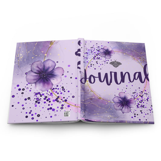Elegant Floral Hardcover Journal with Purple Accents, Personalized Gift, Writing Notebook, Gratitude Journal, Daily Planner, Custom Journal