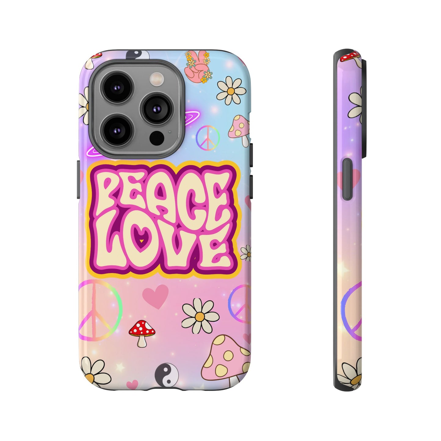 Peace and Love Phone Case, Retro Vibe Tough Case, Gift for Friends, Boho Aesthetic, Spring Celebration, Trendy Accessory