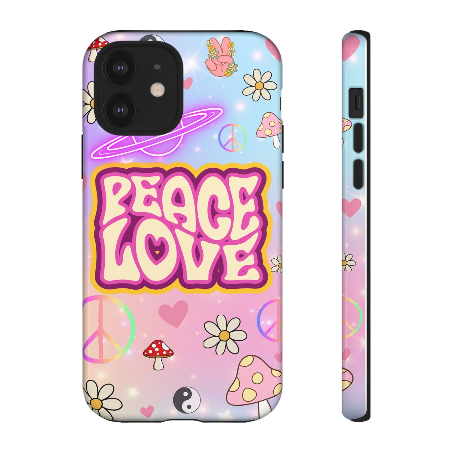 Peace and Love Phone Case, Retro Vibe Tough Case, Gift for Friends, Boho Aesthetic, Spring Celebration, Trendy Accessory