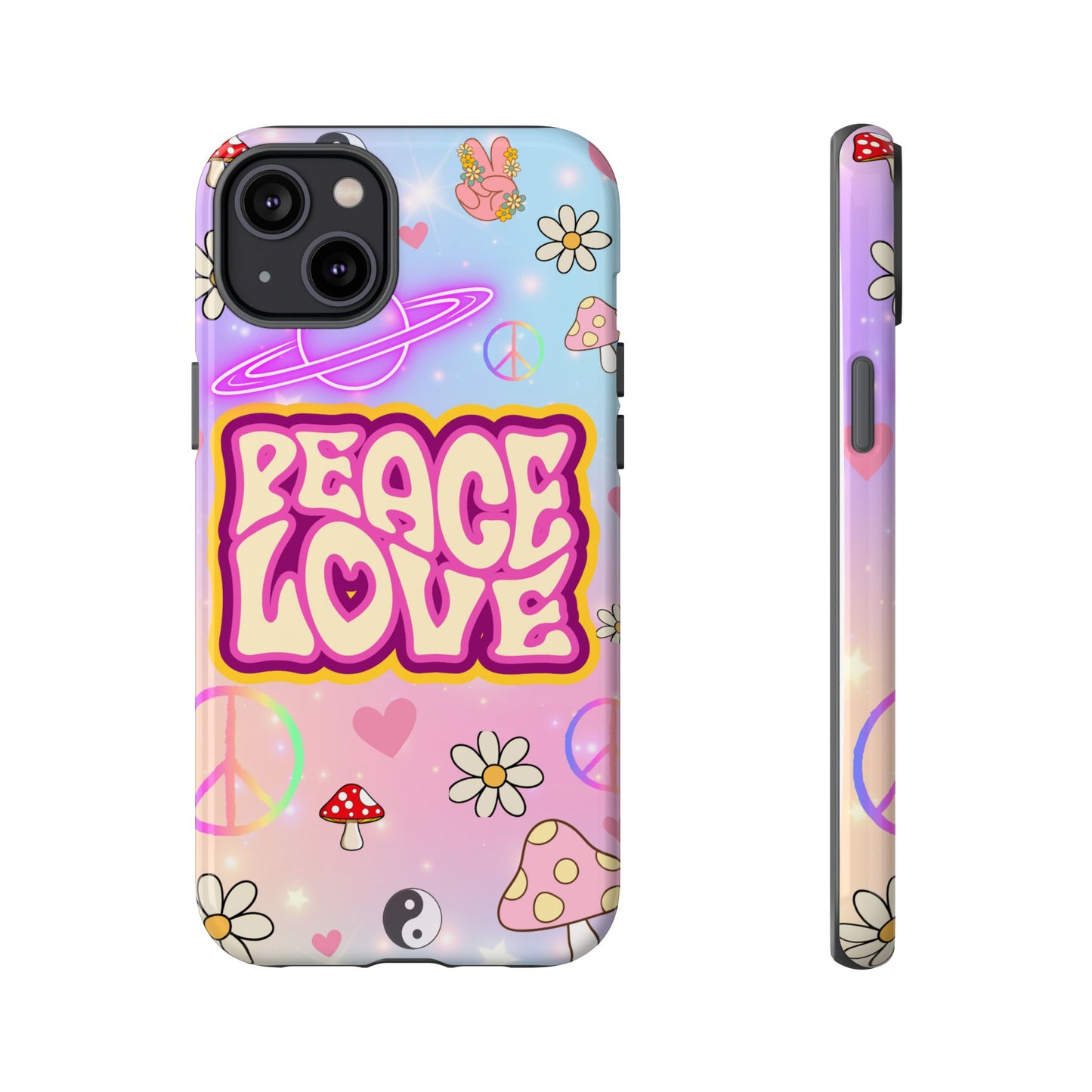 Peace and Love Phone Case, Retro Vibe Tough Case, Gift for Friends, Boho Aesthetic, Spring Celebration, Trendy Accessory