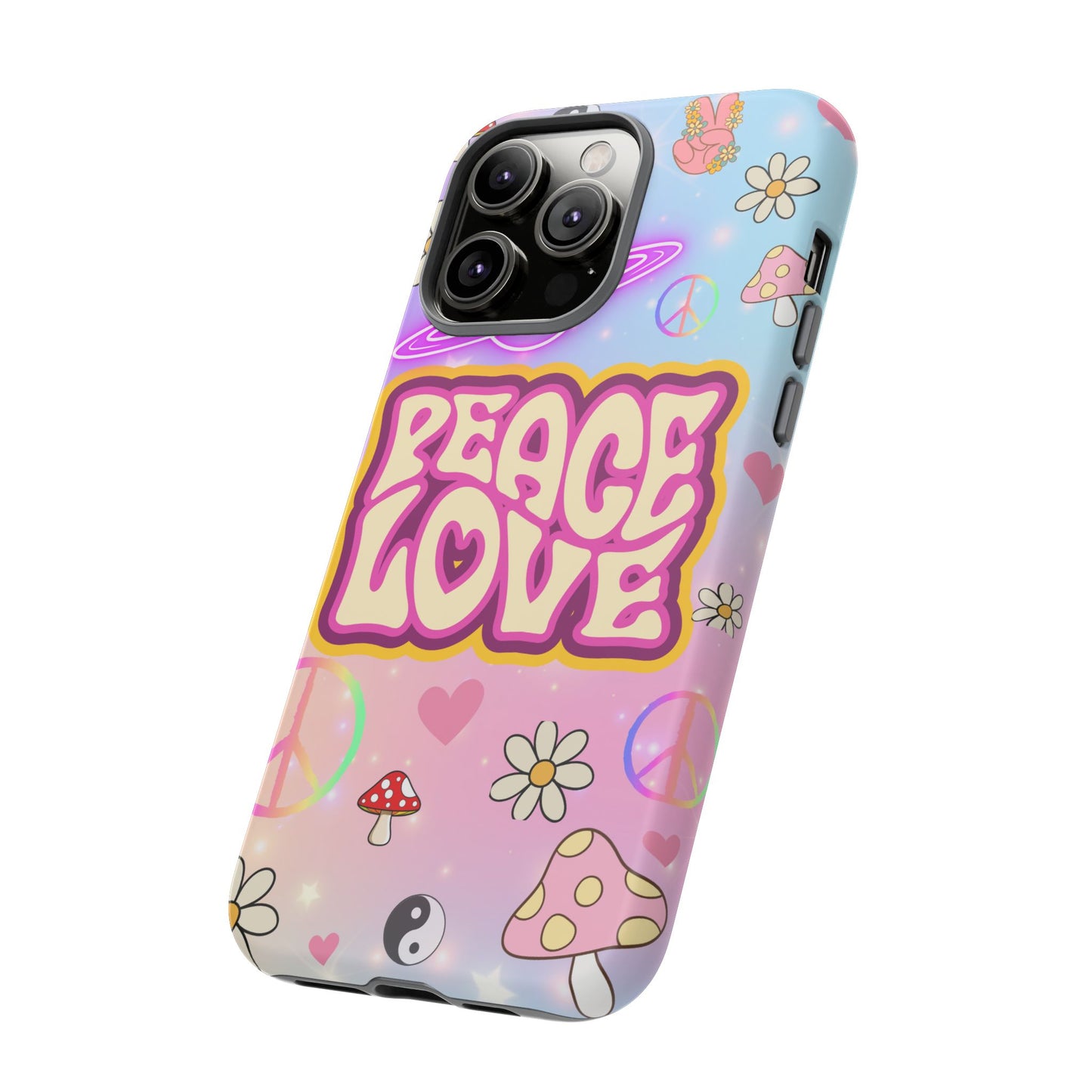 Peace and Love Phone Case, Retro Vibe Tough Case, Gift for Friends, Boho Aesthetic, Spring Celebration, Trendy Accessory