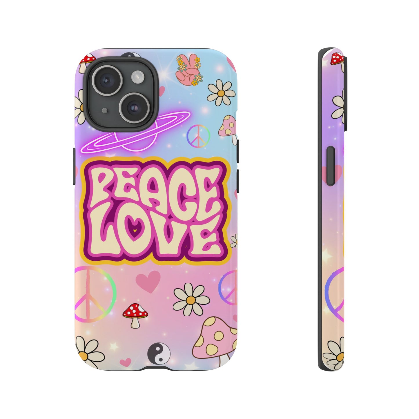 Peace and Love Phone Case, Retro Vibe Tough Case, Gift for Friends, Boho Aesthetic, Spring Celebration, Trendy Accessory