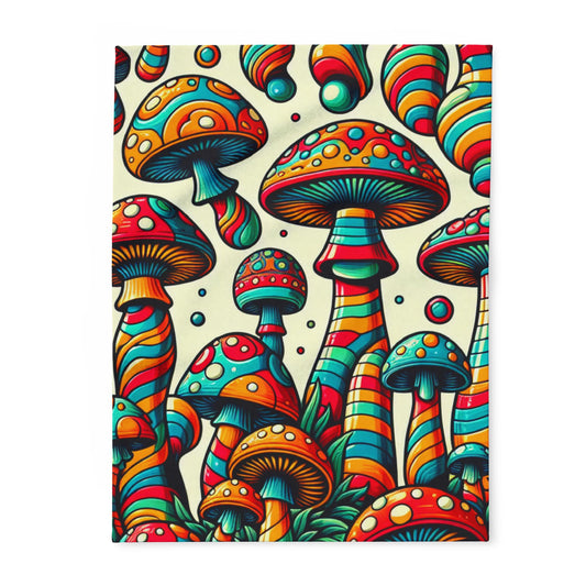 Colorful Mushroom Fleece Blanket | Cozy Throw for Home Decor, Gift, Bohemian Vibe, Living Room, Camping, Picnic