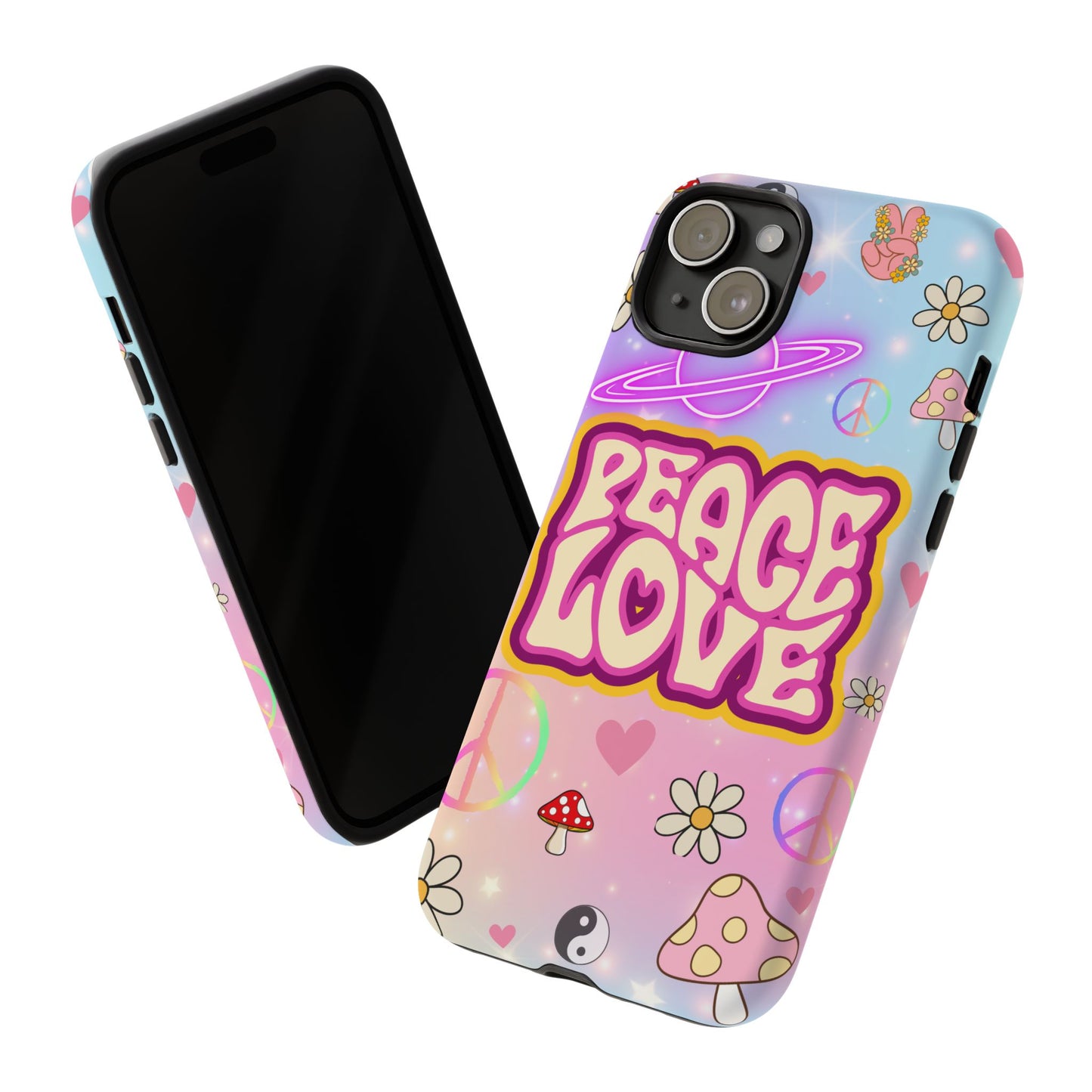 Peace and Love Phone Case, Retro Vibe Tough Case, Gift for Friends, Boho Aesthetic, Spring Celebration, Trendy Accessory