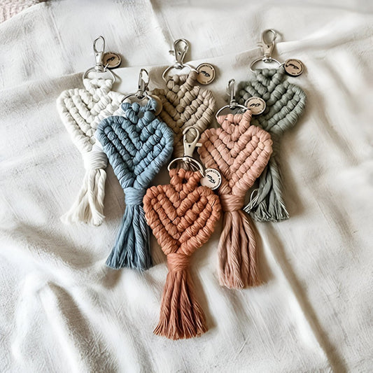 Handmade Cotton Cord Macrame Heart Keychain Size 6.5 Inch  Color