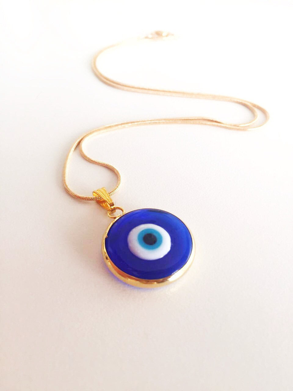 Blue Evil Eye Murano Necklace, Glass Evil Eye Bead Handmade